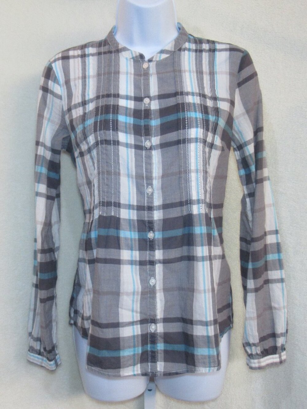 Aeropostale 100% Cotton Plaid Cinch Waist Button-Down Top | Size Small - Picture 2 of 12